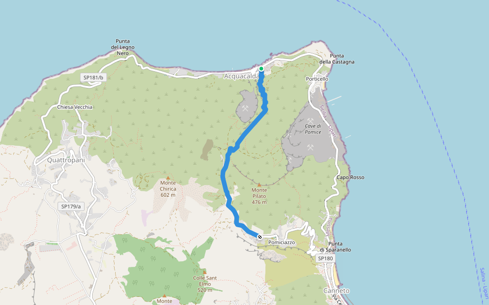 Sentiero delle Rocche Rosse walking route map in Acquacalda