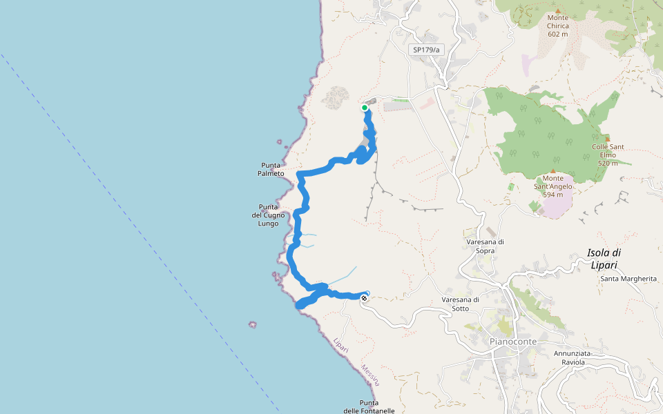 Sentiero Caolino - San Calogero walking route map in Quattropani