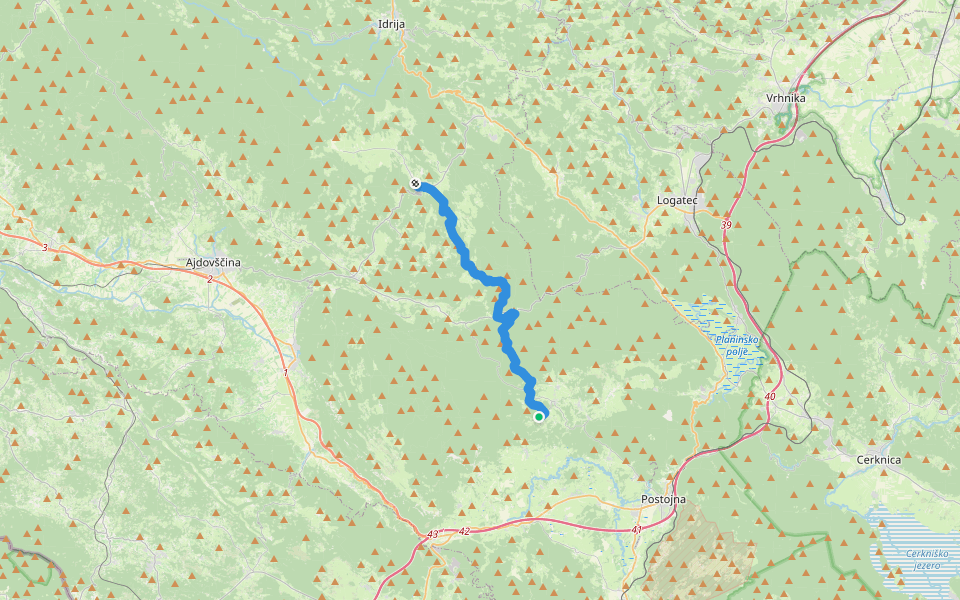 Via Alpina Red R5 walking route map in Predjama