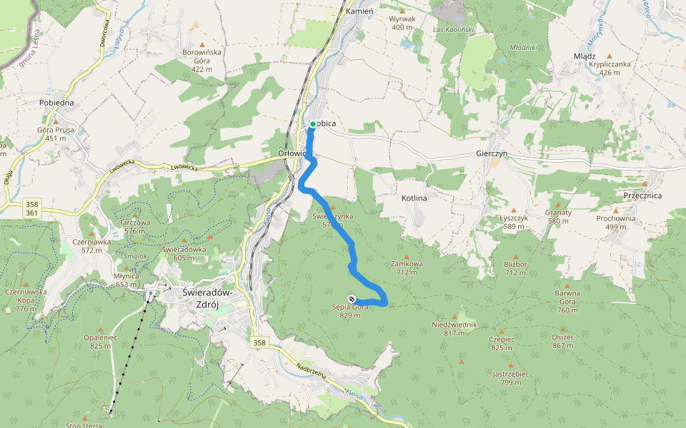 Krobica - Sępia Góra walking route map in Krobica