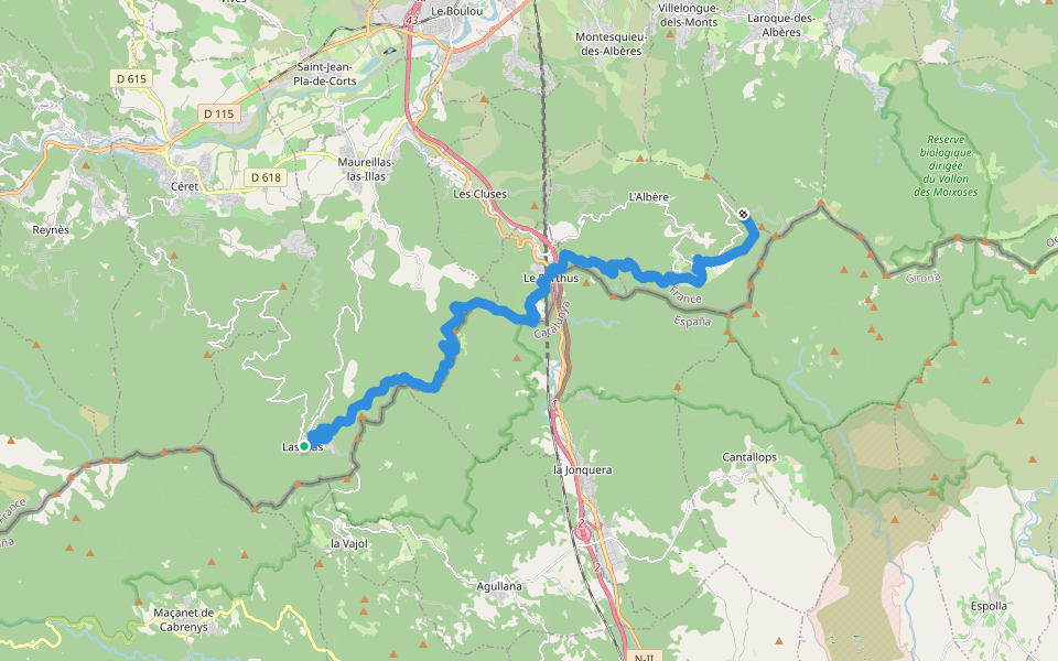HRP Étape 40 walking route map in Maureillas-Las-Illas