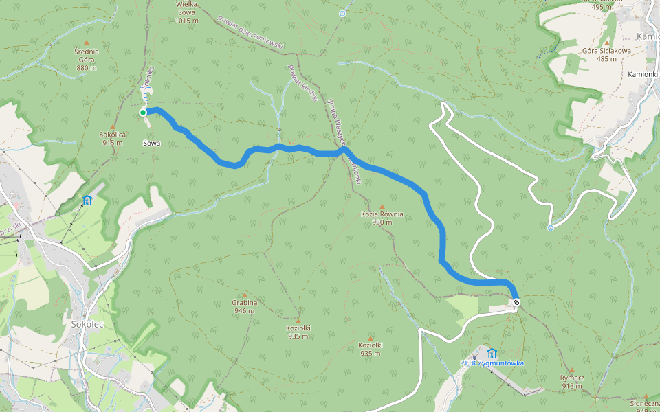 Schronisko Sowa - Przełęcz Jugowska walking route map in Rzeczka