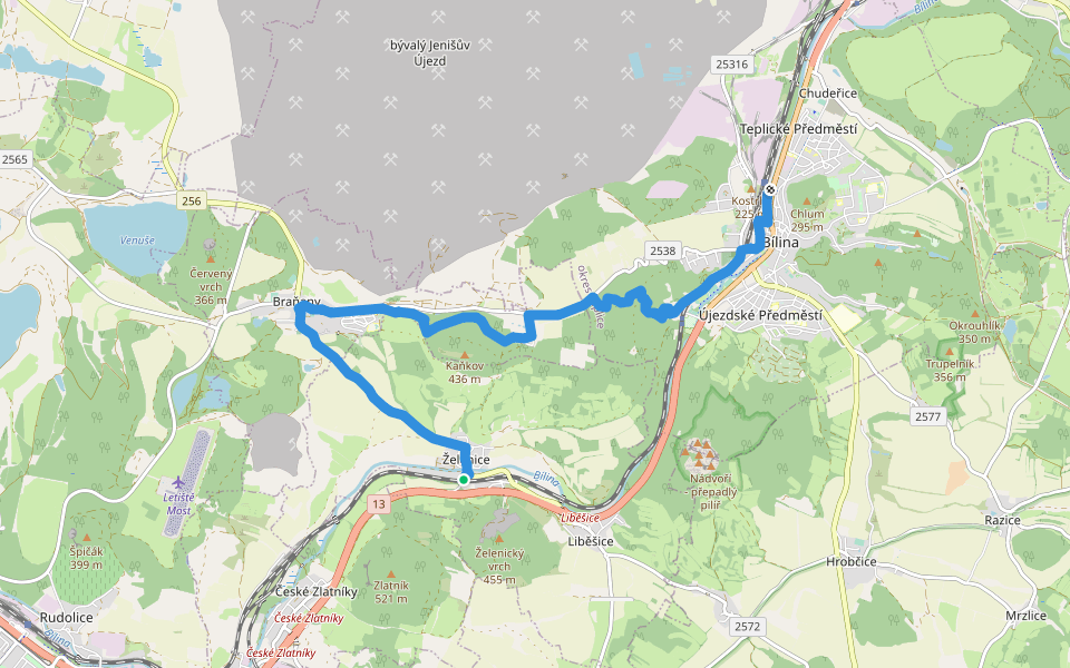 [Č] Želenice žst - Bílina žst. walking route map in Želenice