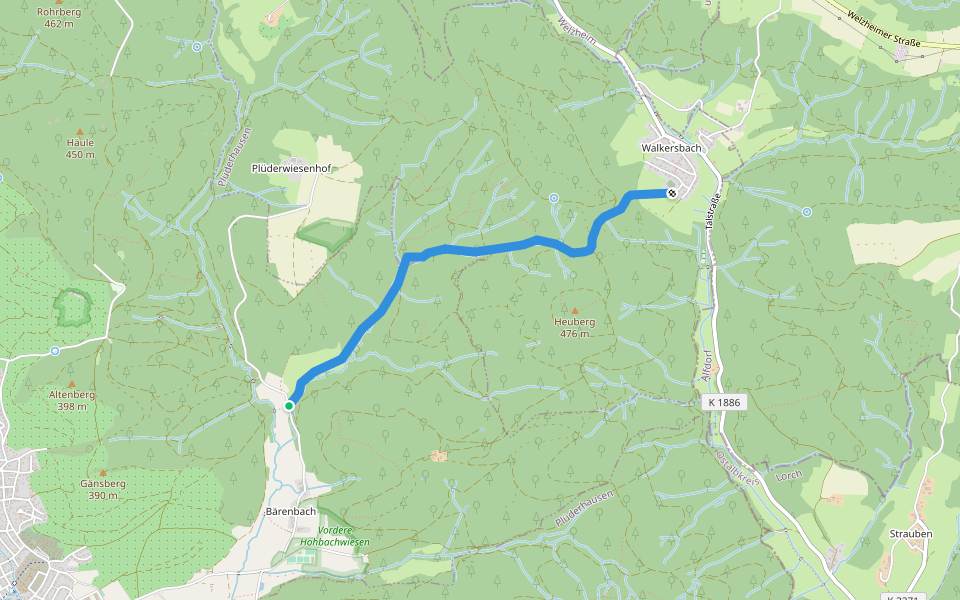 Bärenbach Walkersbach walking route map in Urbach