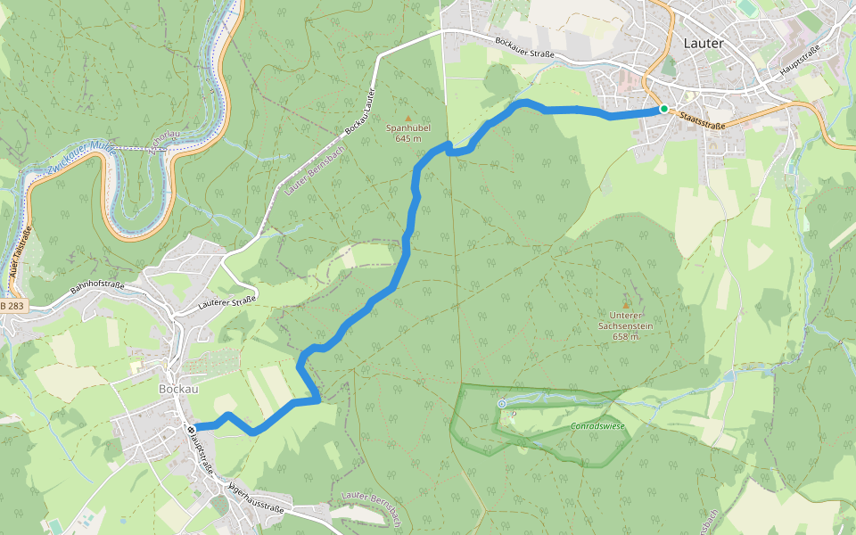Ww Lauter - Bockau walking route map in Lauter-Bernsbach
