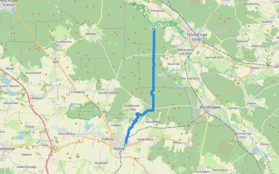 [M] Holice - Suté Břehy walking route map in Holice