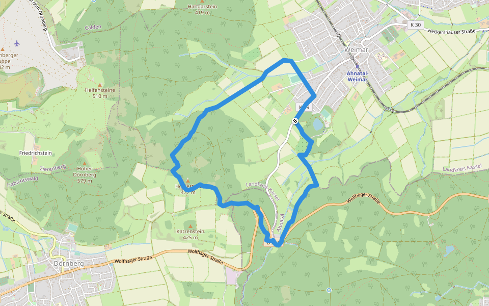Ahnatal, Rundweg 38 walking route map in Ahnatal