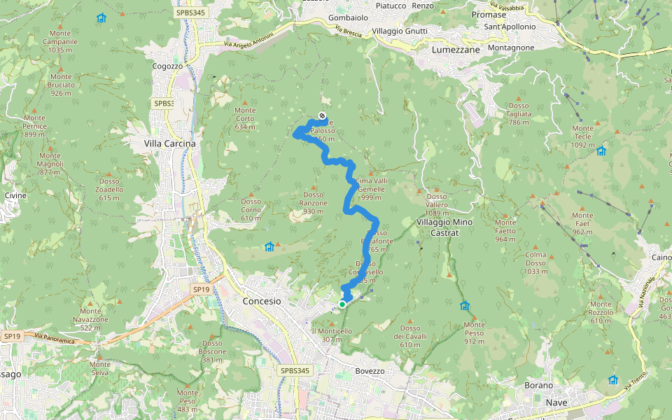 Concesio (Roncaglie) - Monte Palosso walking route map in Concesio