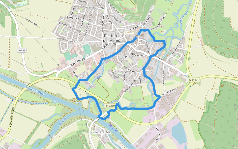 Dietfurter Wasserwege (Stadtspaziergang) walking route map in Dietfurt an der Altmühl