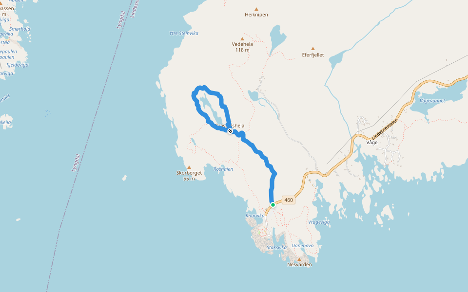 Fjellstien walking route map in Lindesnes