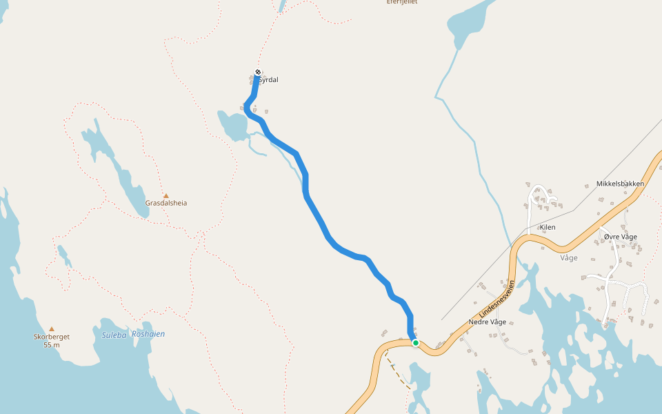 Postveien walking route map in Lindesnes