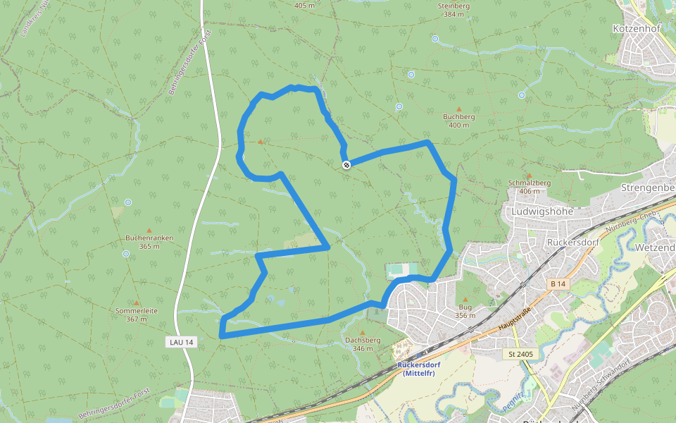 Rückersdorfer Rundweg 4 walking route map in Behringersdorfer Forst