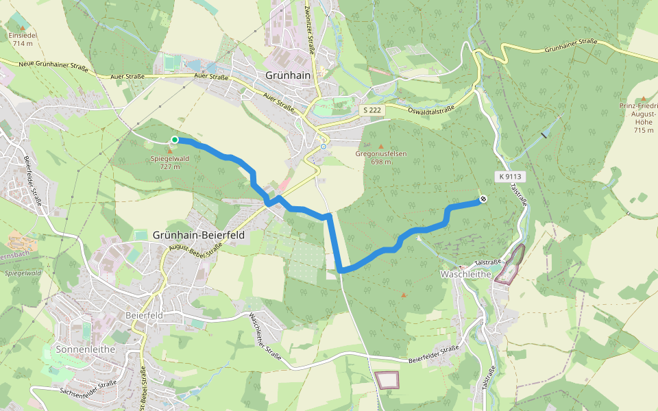 Ww Spiegelwaldbaude - Waschleithe walking route map in Grünhain-Beierfeld