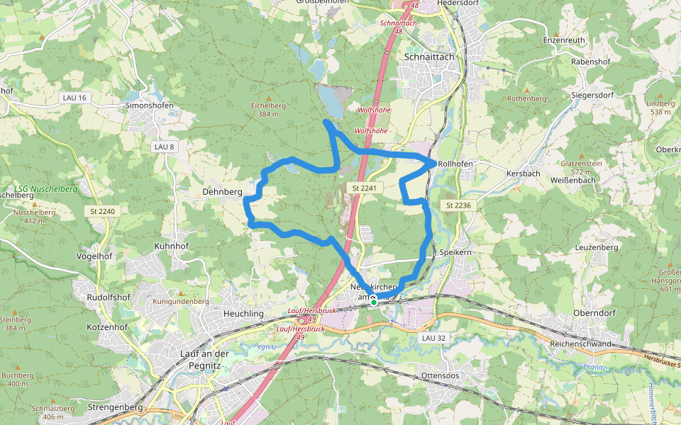 Neunkirchen am Sand Rundwanderweg Grün 1 walking route map in Neunkirchen am Sand