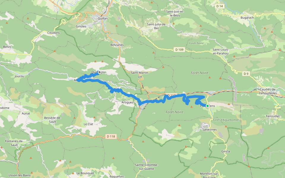 SC 06S : Puilaurens - Quirbajou walking route map in Puilaurens