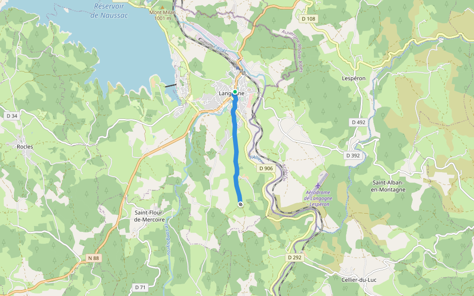 SHA 10C : Langogne - Brugeyrolles walking route map in Langogne