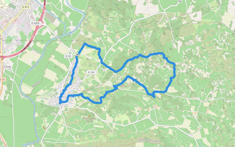 Castelnau-de-Guers - Chapelle Saint-Nicolas walking route map in Castelnau-de-Guers