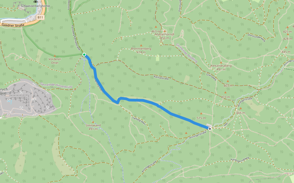 Kientalstraße Abzweigung Eschengraben - Tieftalgraben - Krauste Linde walking route map in Gaaden bei Mödling