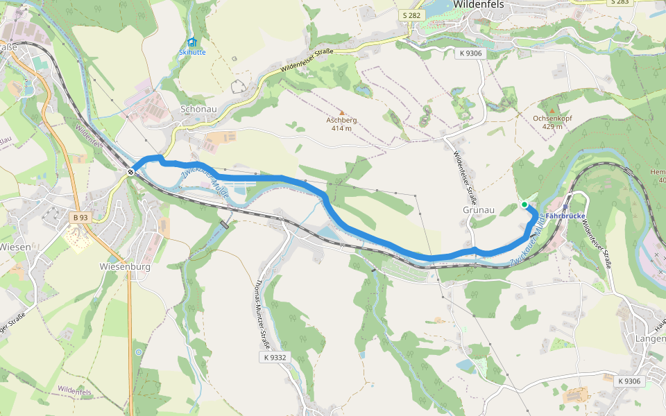 Ww Grünau - Wiesenburg (Muldenweg) walking route map in Langenweißbach