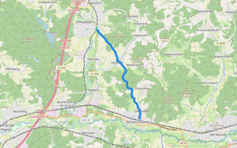 Reichenschwand -Schnaittach walking route map in Schnaittach