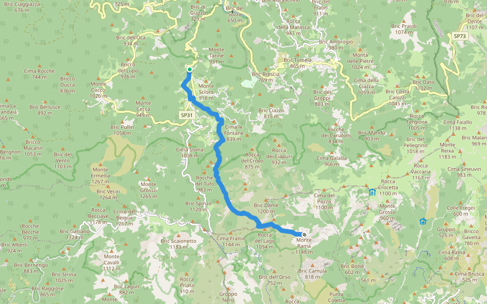 Piamplaudo - Monte Rama walking route map in Piampaludo