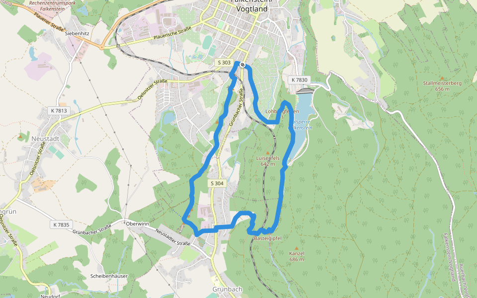 Felsen-Rundweg walking route map in Falkenstein/Vogtland