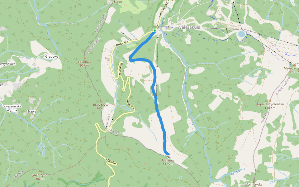 Zamknięty szlak Szczyk Solisko - Malinów walking route map in Szczyrk