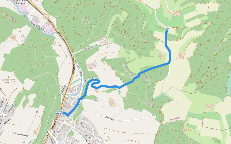 Liestal-Hölstein walking route map in Hölstein