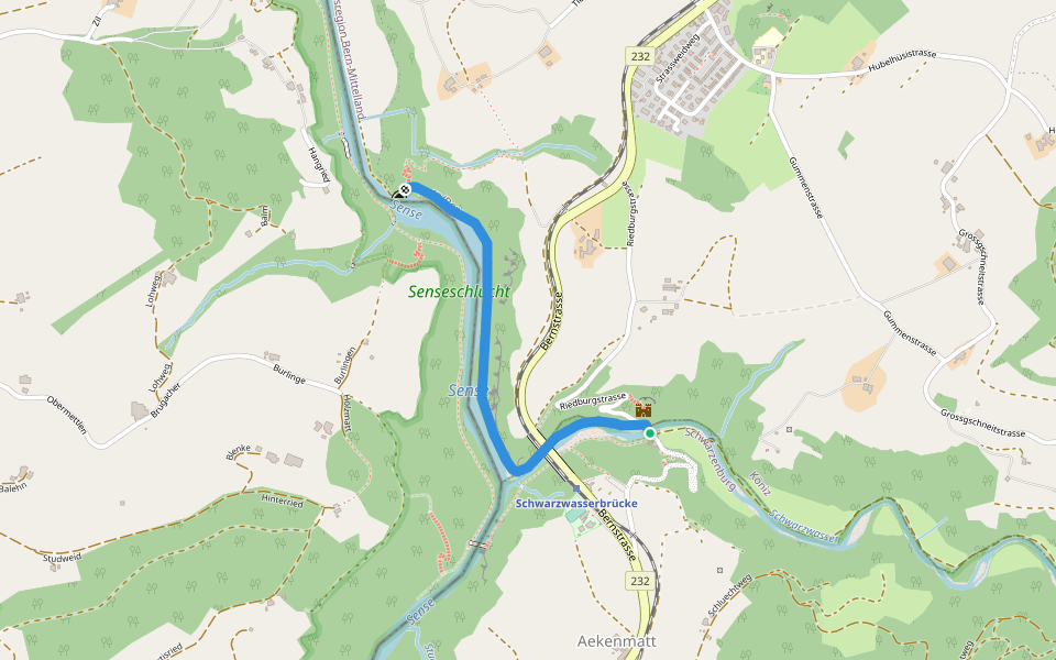 Alte Scharzwasserbrücke - Sensegraben (Büffel) walking route map in Schwarzenburg