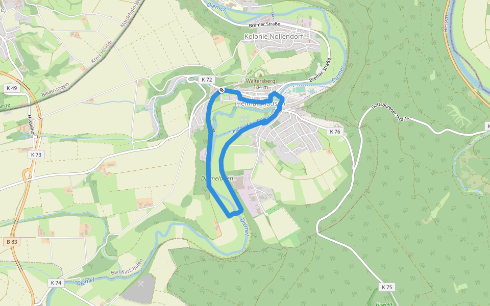 Helmarshausen, H2 walking route map in Bad Karlshafen