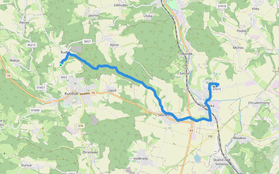 [Ž] Svitávka - Rudka walking route map in Kunštát
