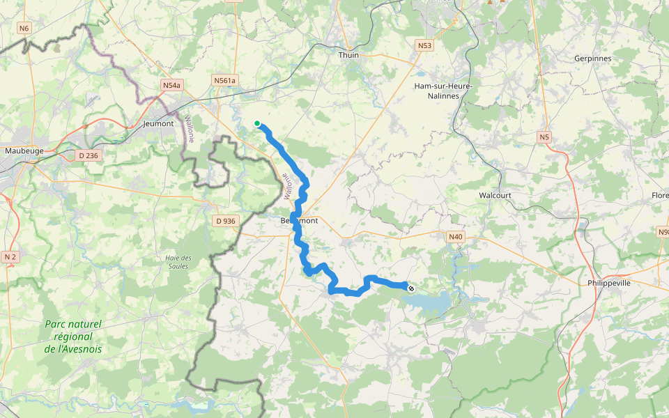 Liaison GR125 - GR129 walking route map in Erquelinnes