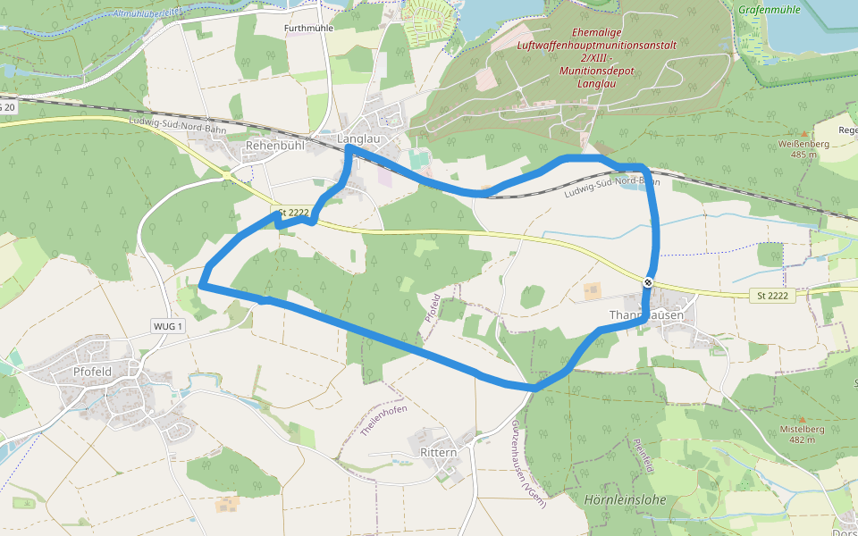 Fränkisches Seenland walking route map in Pfofeld