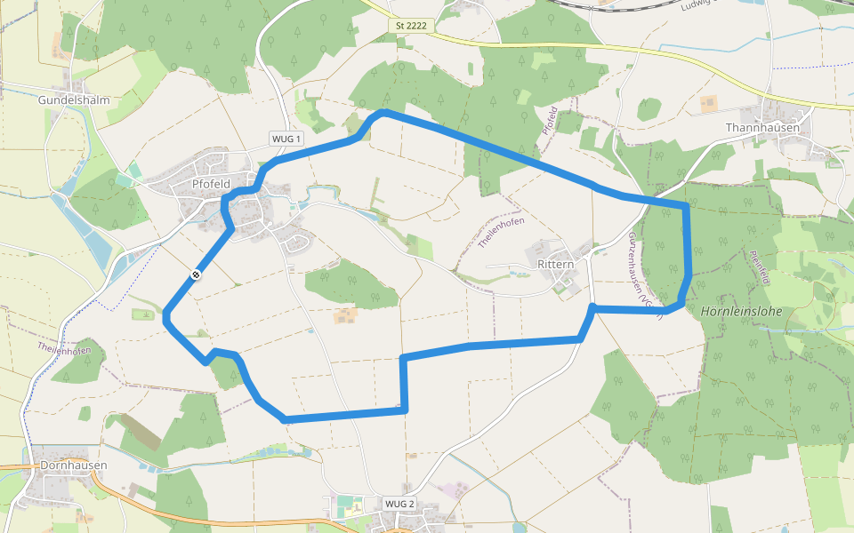 Fränkisches Seenland walking route map in Pfofeld