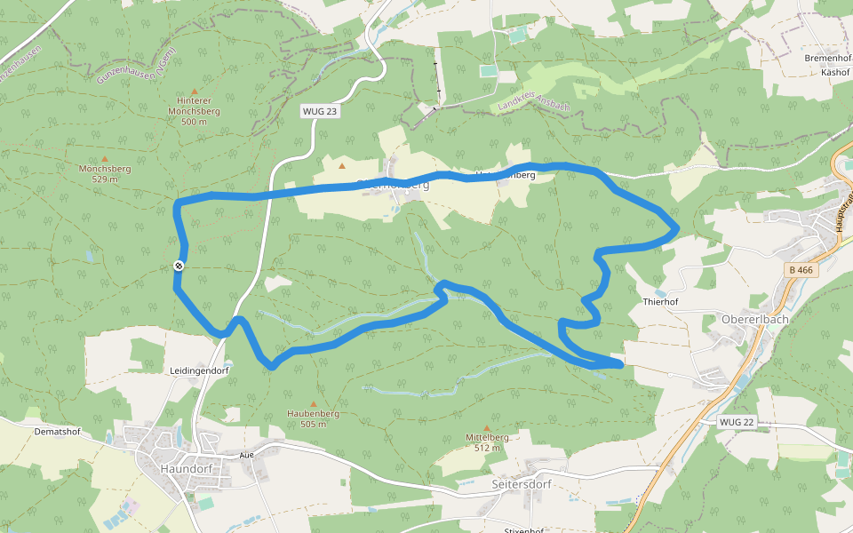 Fränkisches Seenland walking route map in Haundorf