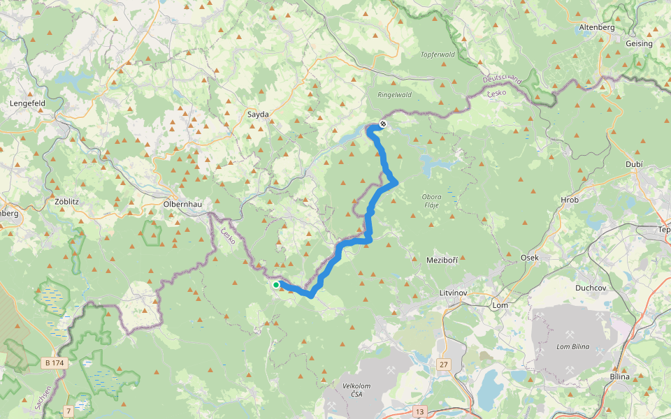 NS Flájská hornatina walking route map in Hora Svaté Kateřiny