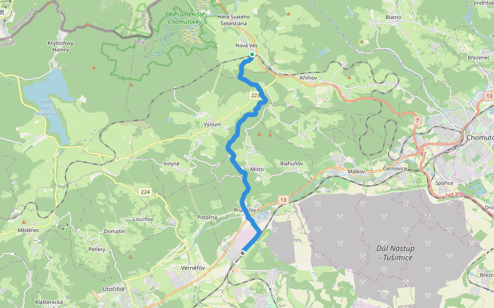 [M] Kadaň Prunéřov (žst.) - Nová Ves u Křimova walking route map in Hora Svatého Šebestiána