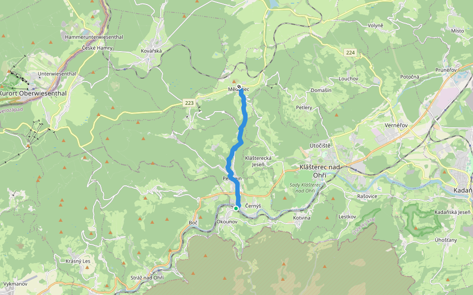 [M] Měděnec kostel - Perštejn walking route map in Okounov