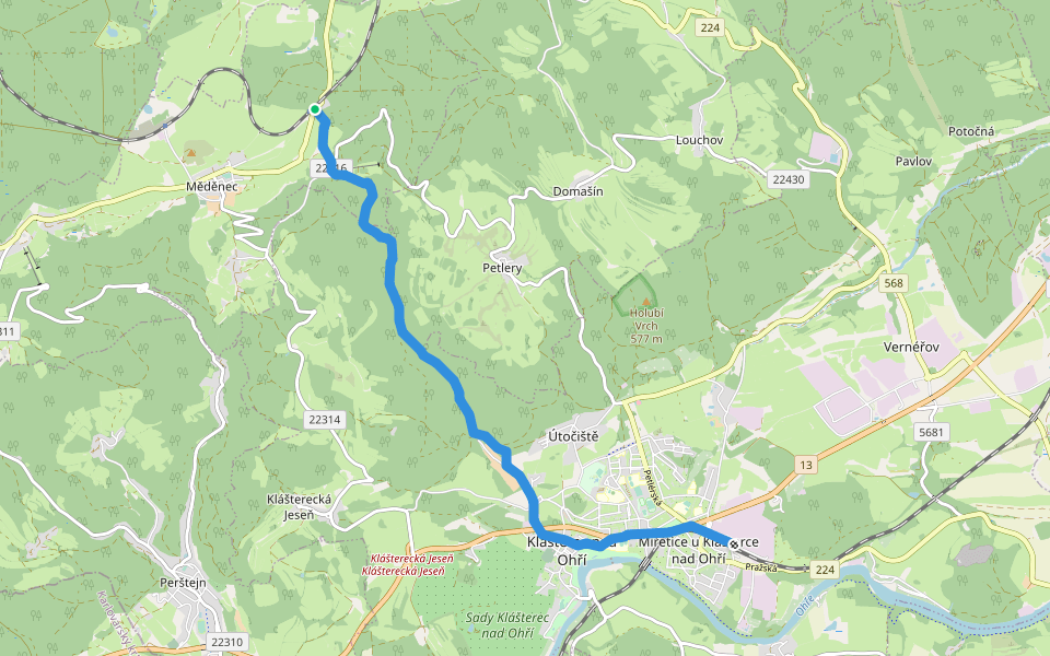 [M] Klášterec nad Ohří (žst.) - Měděnec (žst.) walking route map in Měděnec
