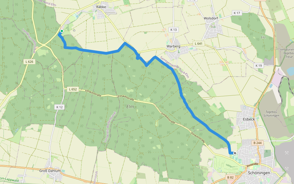 Zielwanderweg Schöningen Schunterquelle walking route map in Räbke