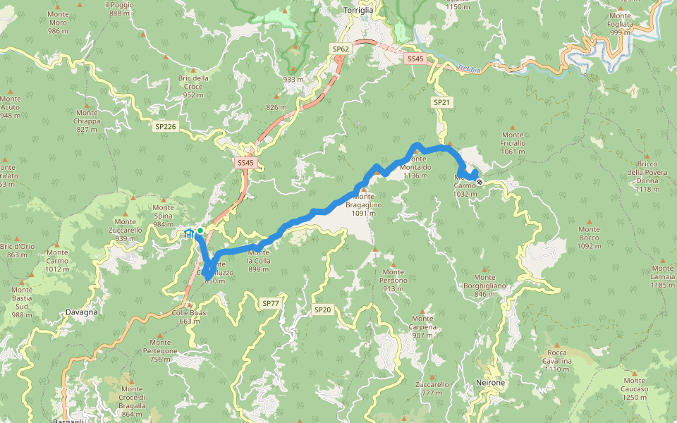 Passo della Scoffera - Sella della Giassina walking route map in Scoffera