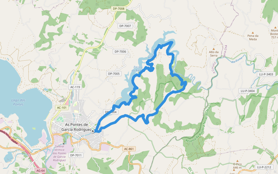 As Fragas da Ribeira e Lostegal walking route map in As Pontes de García Rodríguez