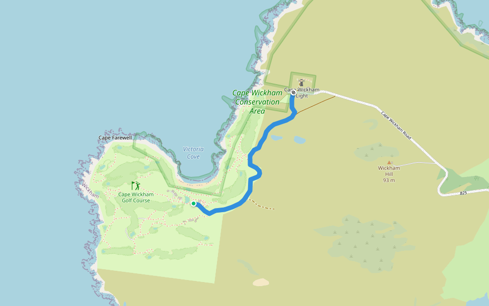 Cape Wickham to Victoria Cove walking route map in Wickham