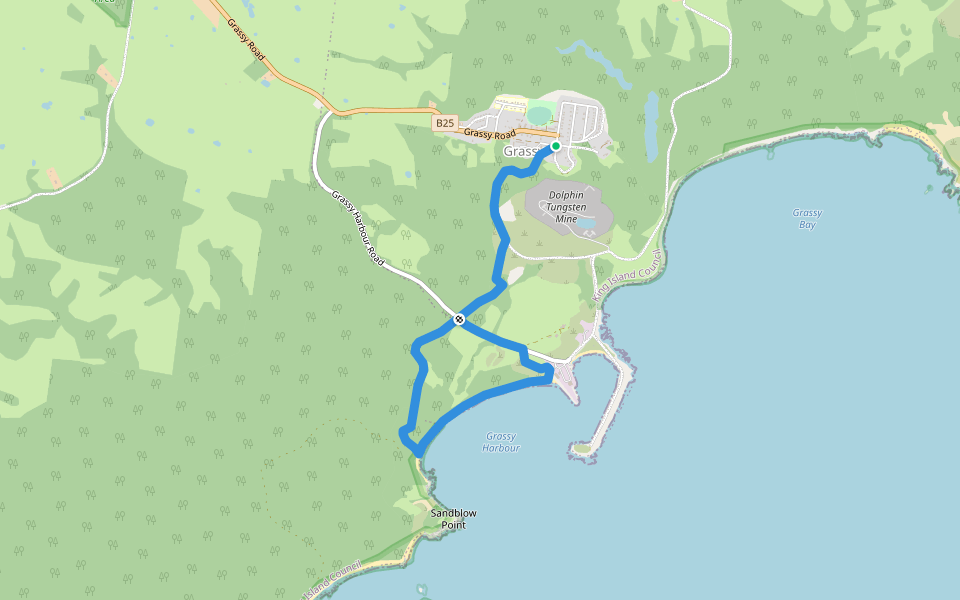 Grassy Township to Sandblow Point walking route map in Grassy