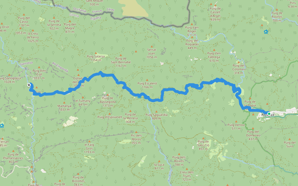 GR11 E06 - Albanya - Sant-Aniol walking route map in Albanyà