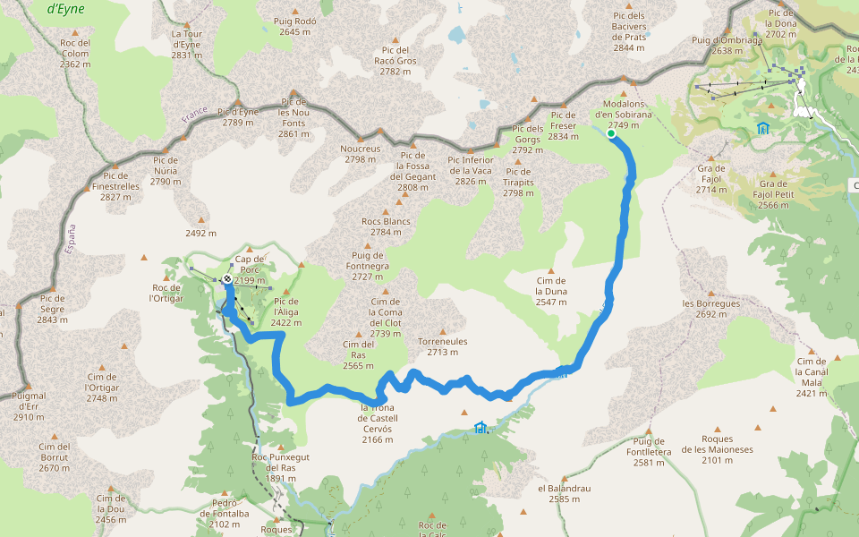GR11.7 Coll de la Marrana - Núria walking route map in Ribes de Freser