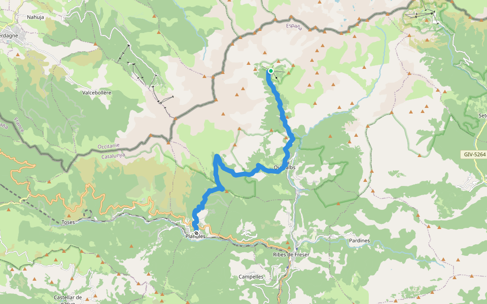 GR11 E10 - Núria - Planoles walking route map in Ribes de Freser