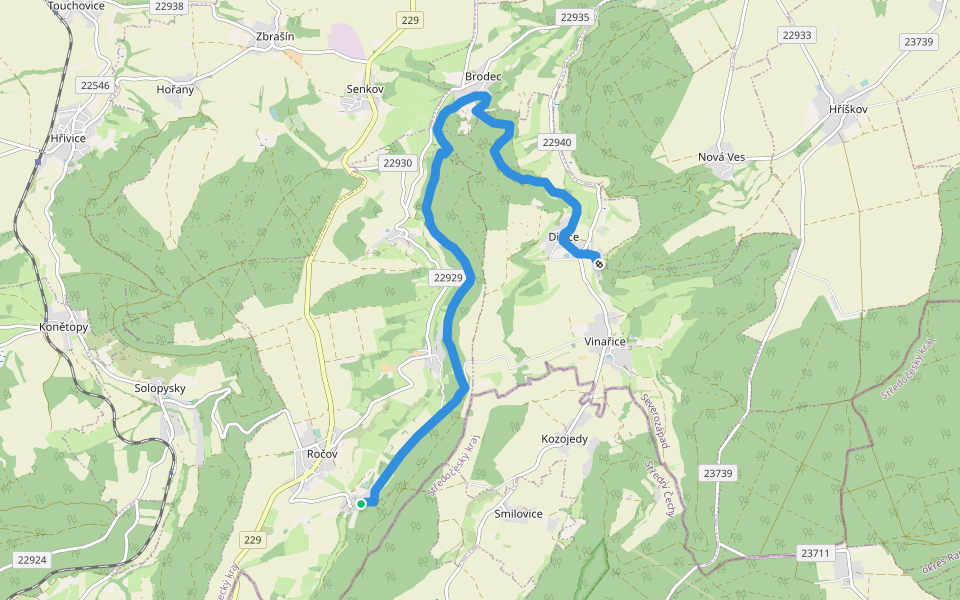 [Ž] Divice - Dolní Ročov walking route map in Ročov