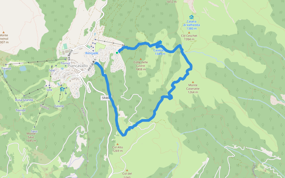 Giro delle Malghe Piancavallo walking route map in Busa di Villotta