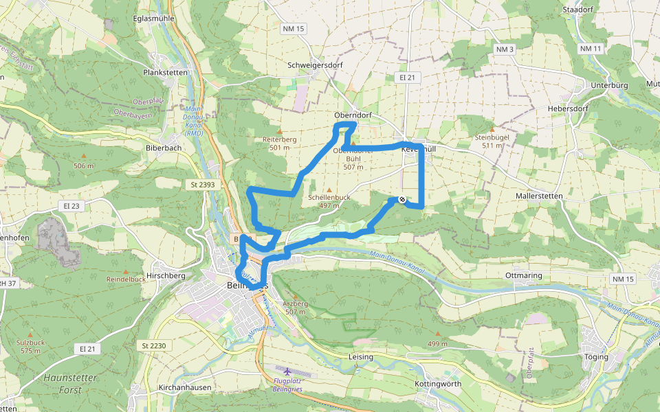Oberndorfer Berg Wanderweg Nr. 3 walking route map in Beilngries
